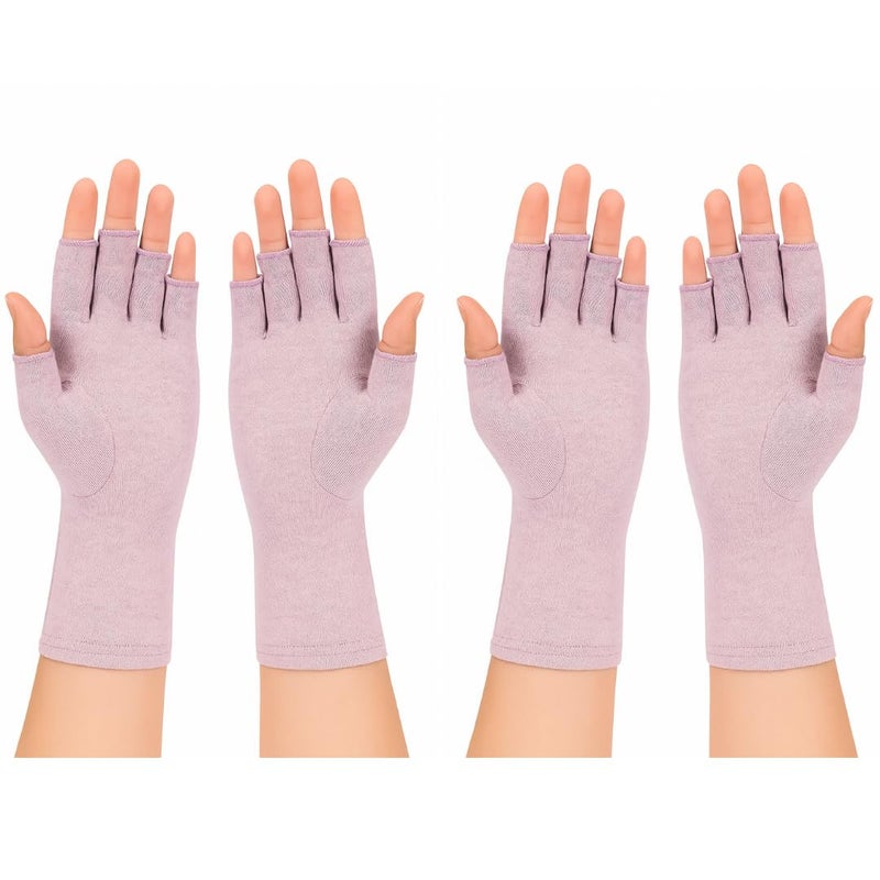 2Pairs Arthritis Compression Gloves for Men & Women | Open Finger Gloves for Wrist Support | Hand Therapy Carpal Tunnel Gloves, Breathable Moisture Wicking Fabric, Relieve Arthritis Pain | Purple (S)